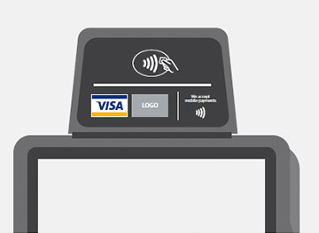 Contactless Symbol with network marks and contactless acceptance messaging.